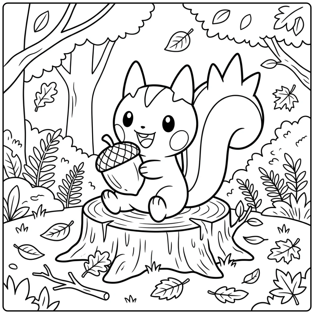 Pachirisu Pokemon Cute with Acorn coloring page