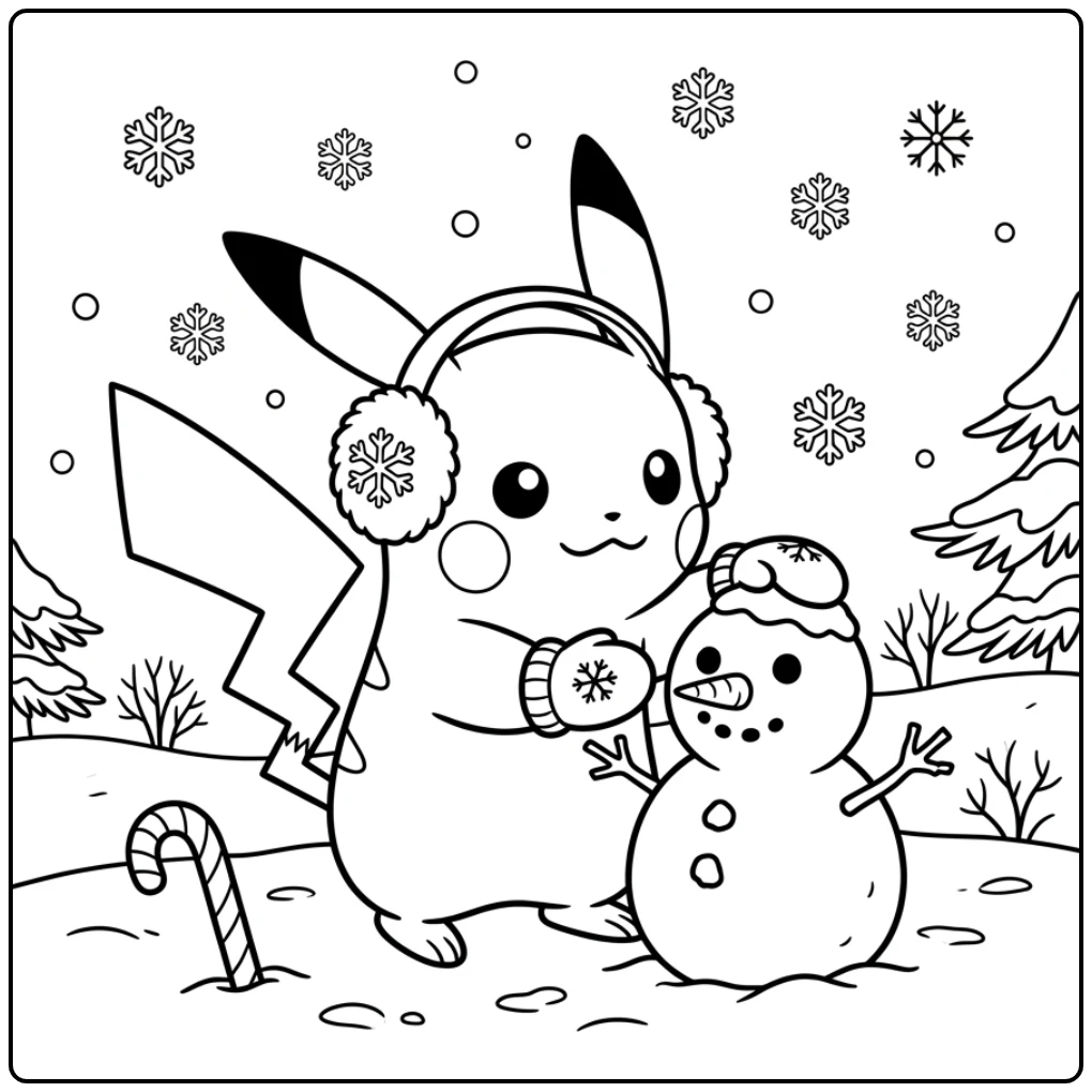 Cute Pikachu Christmas for the Winter coloring page