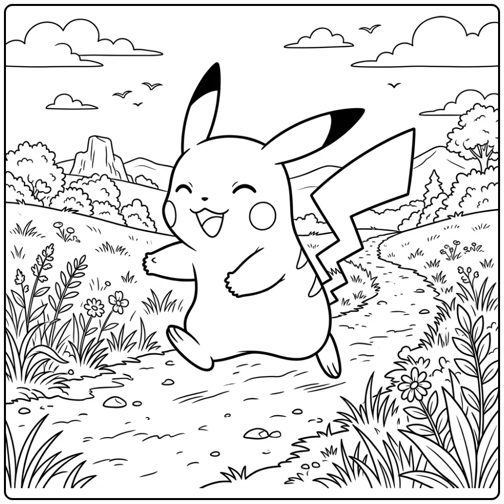 Cute Pikachu Playing on a Sandy Path coloring page