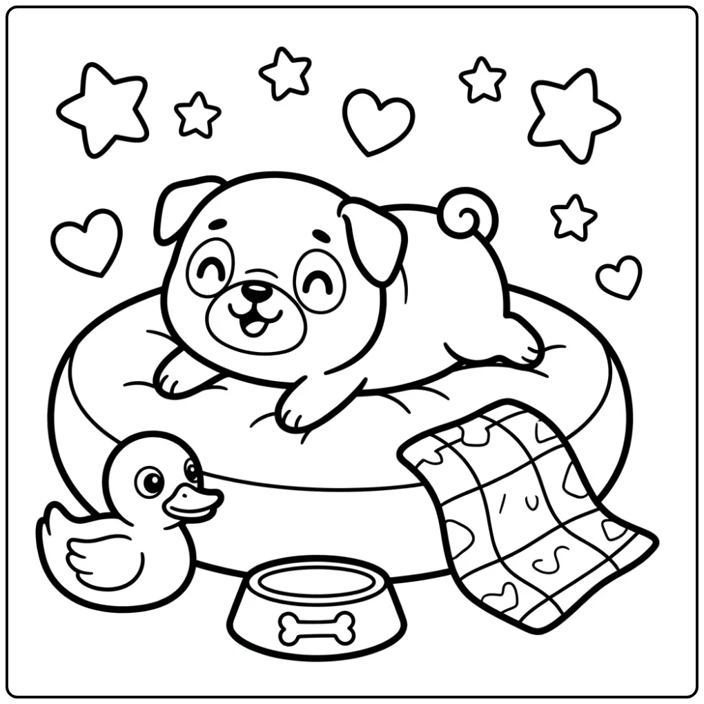 Cute Easy Pug Puppy on a Pillow coloring page