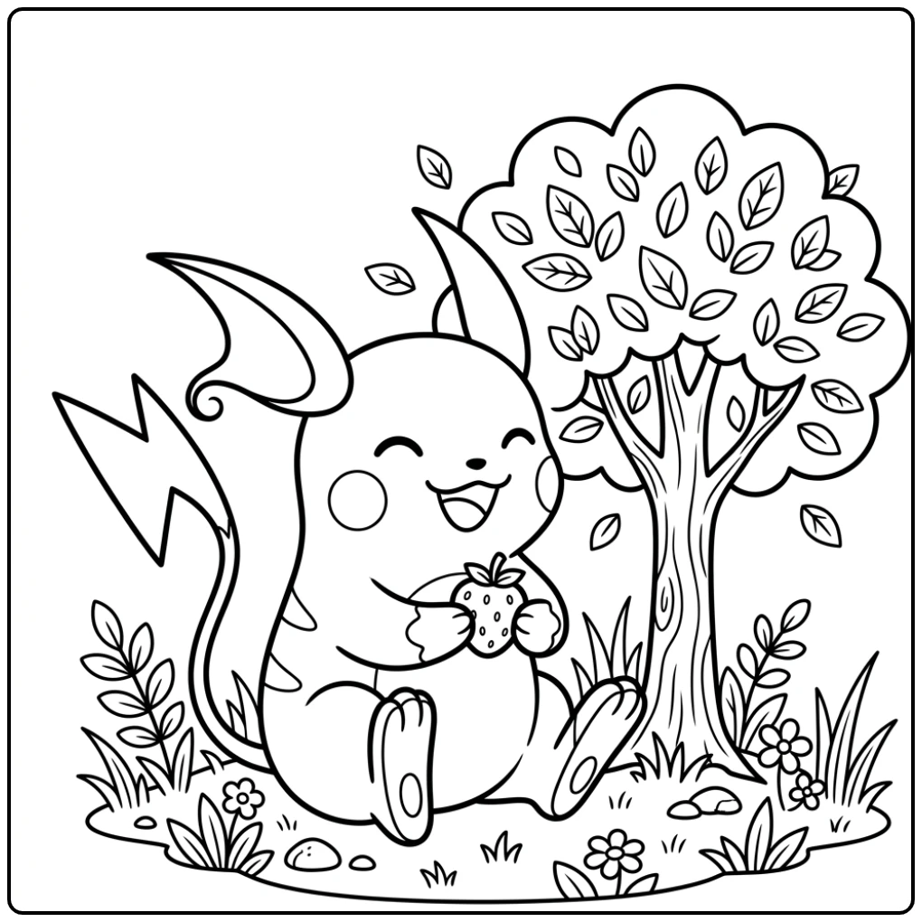 Cute Raichu Enjoying a Juicy Berry coloring page