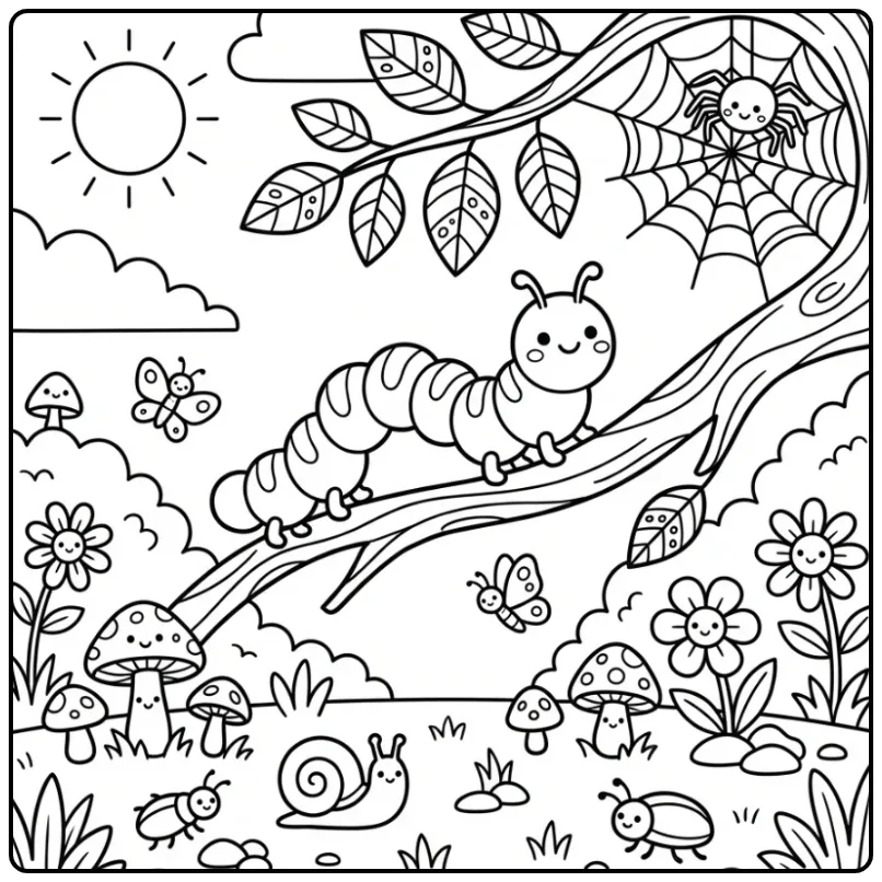 Cute Caterpillar in the Garden coloring page