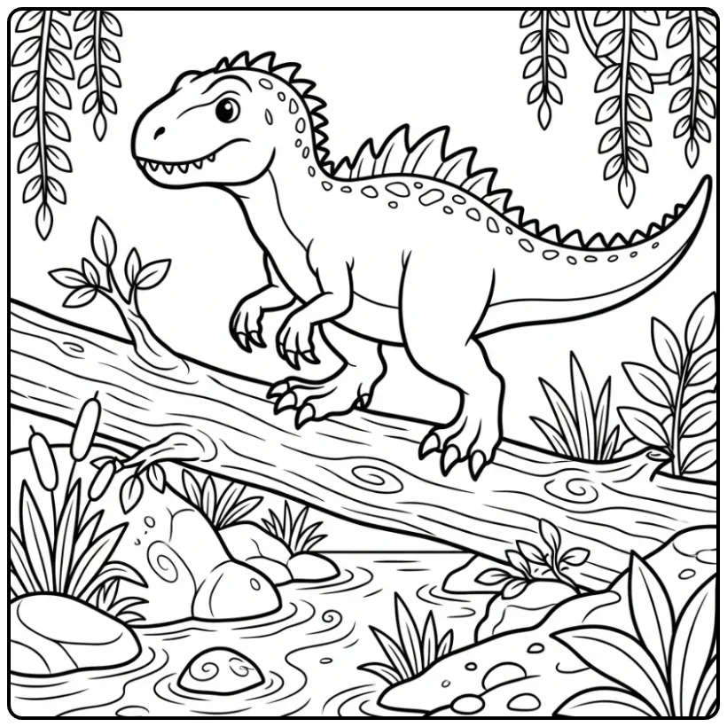 Cute Scorpius Rex Above the River coloring page