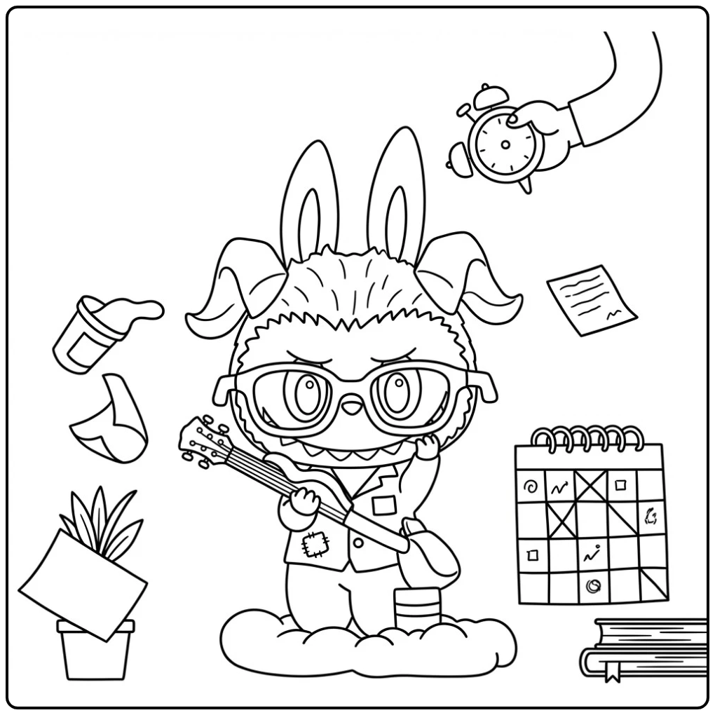 Cute Capricorn Musician coloring page