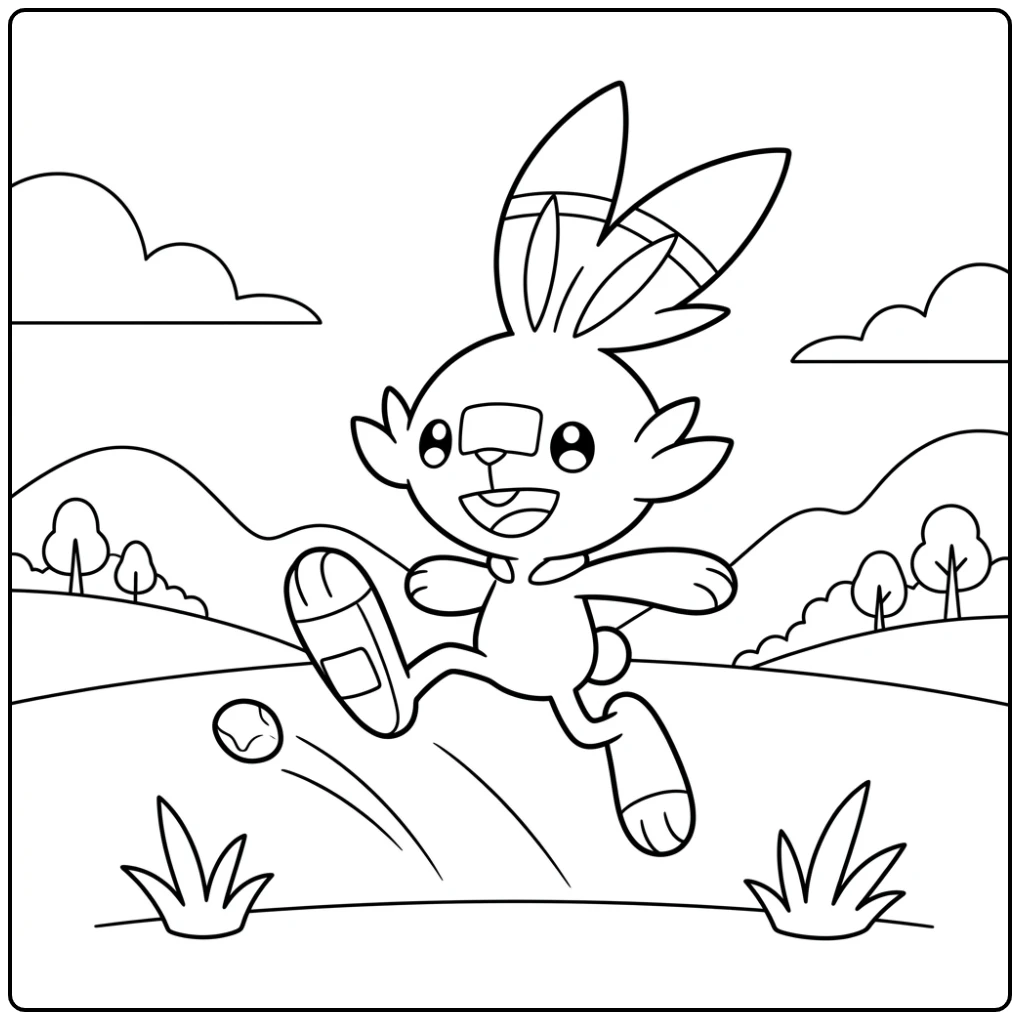 Easy Pokemon Scorbunny's Happy Jump Adventure coloring page