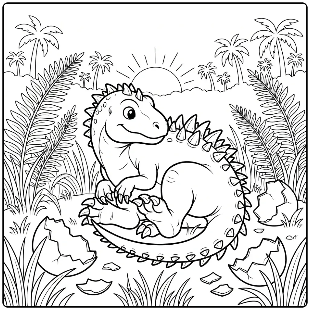 Scorpius Rex in a Prehistoric Landscape coloring page