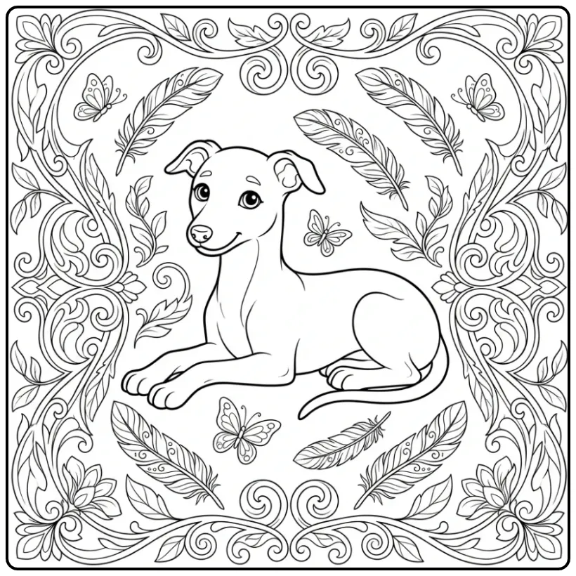Graceful Puppy in Art Nouveau Style for Adults coloring page