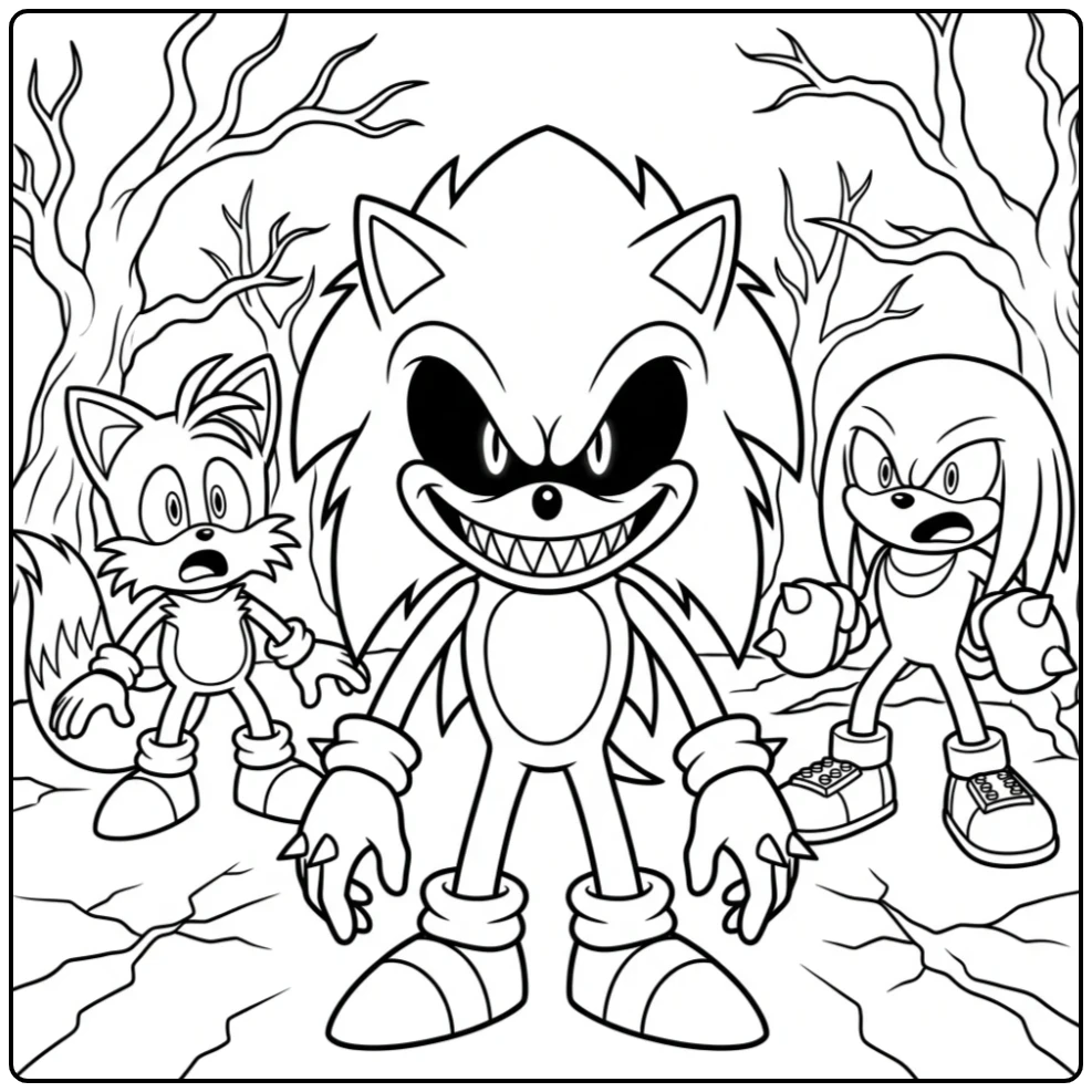 Sinister Sonic.EXE Twisted Trees coloring page