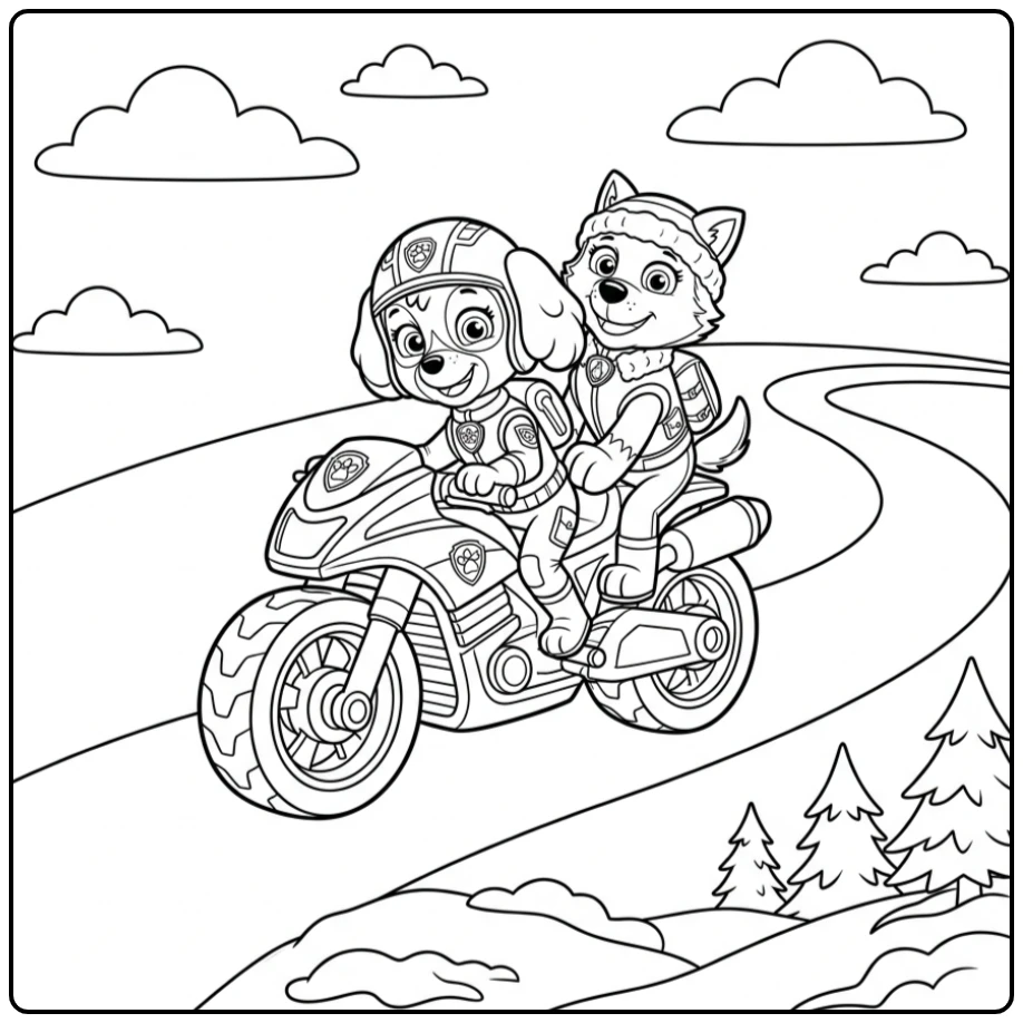 Paw Patrol Moto Pups Skye and Everest Ride coloring page