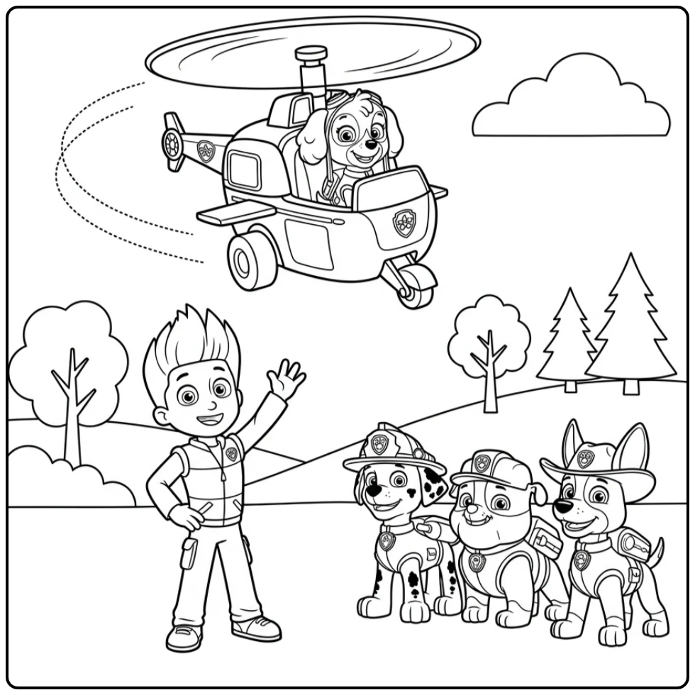 Paw Patrol Adventure with Skye and the Pups coloring page