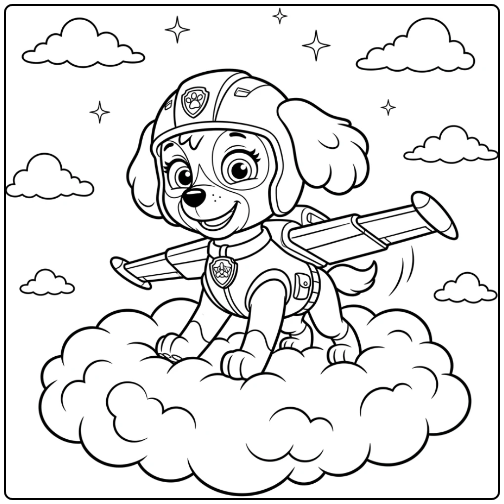 Skye Paw Patrol Adventurous Landing on a Cloud coloring page