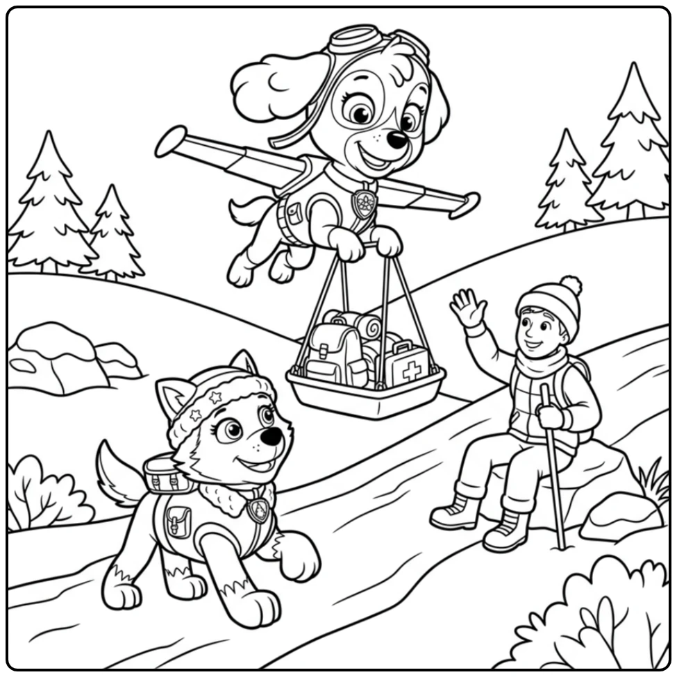 Paw Patrol Rescue with Skye and Everest in the Snow coloring page