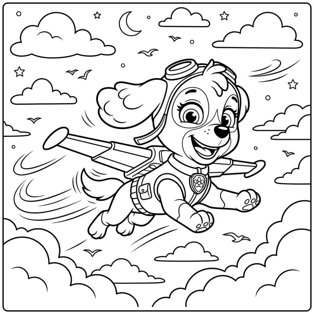 Skye Paw Patrol Flying Adventure Through the Sky coloring page