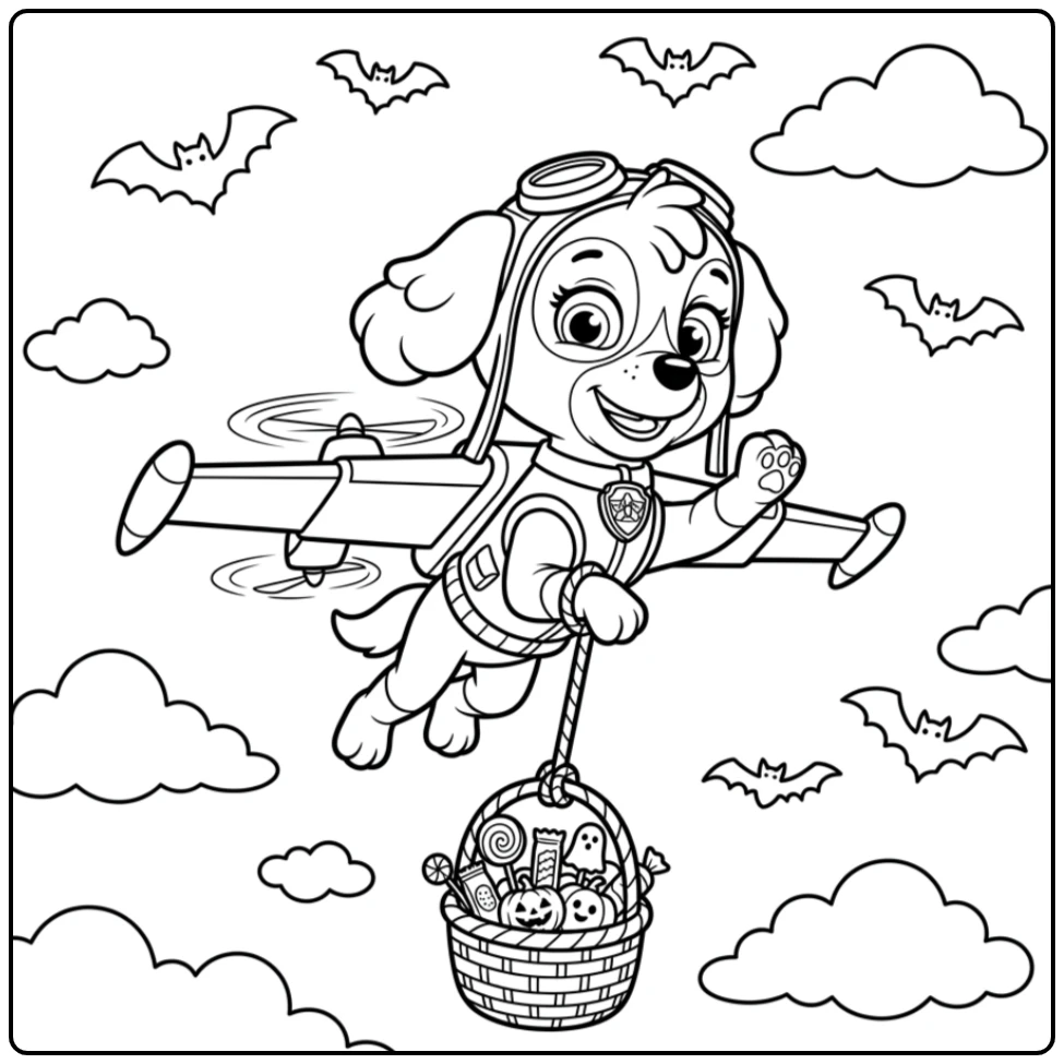 Skye's Flight a Paw Patrol Halloween coloring page