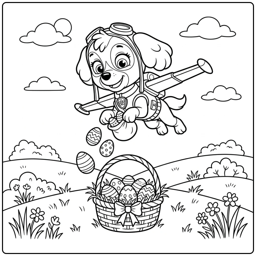 Skye's Flying Adventure Paw Patrol Easter coloring page