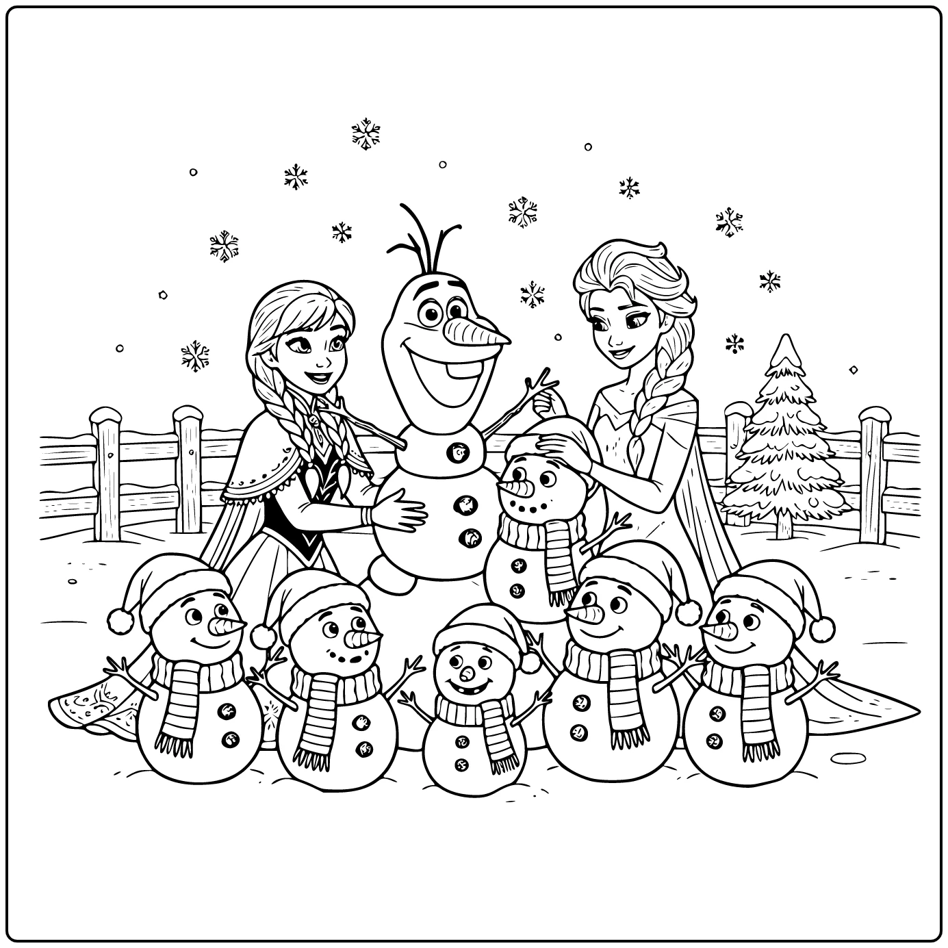 Snowman Building Christmas Frozen for Children coloring page