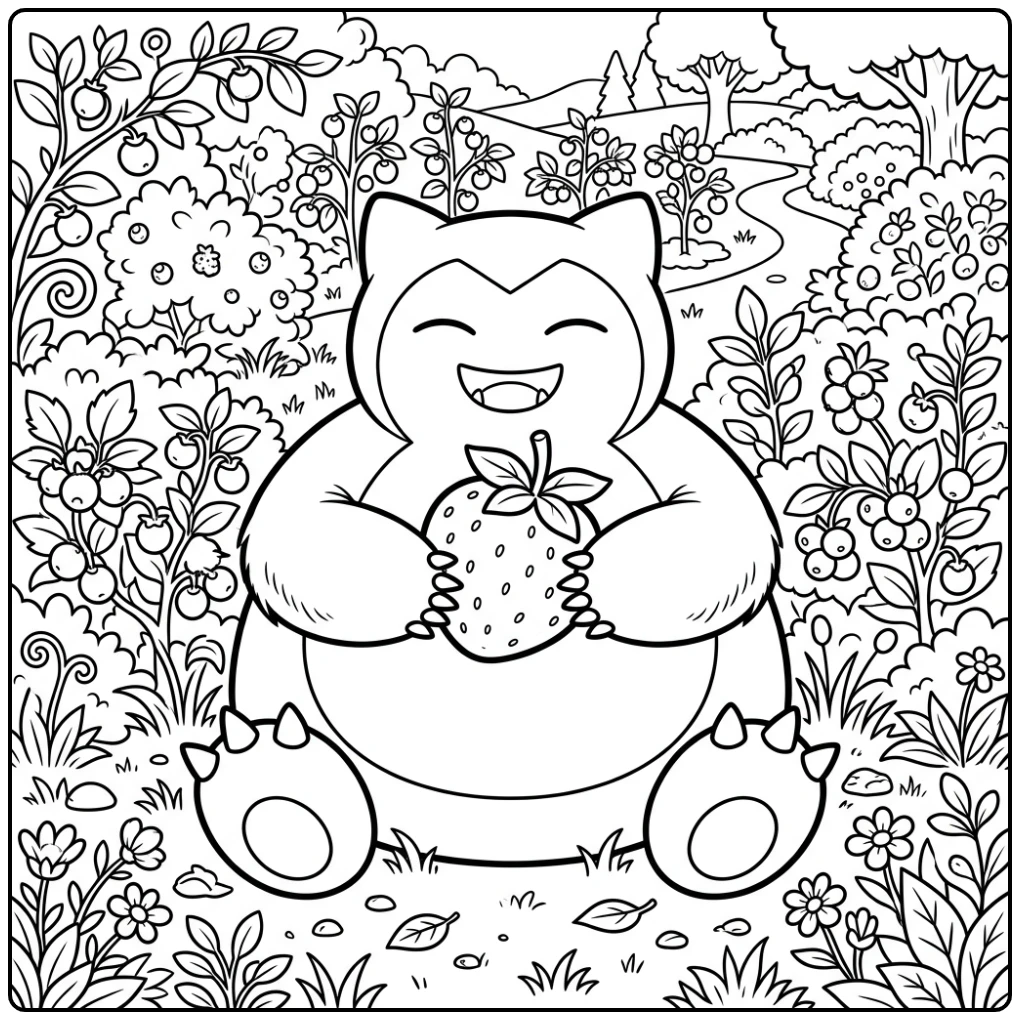 Big Snorlax Holding a Berry in the Berry Garden coloring page
