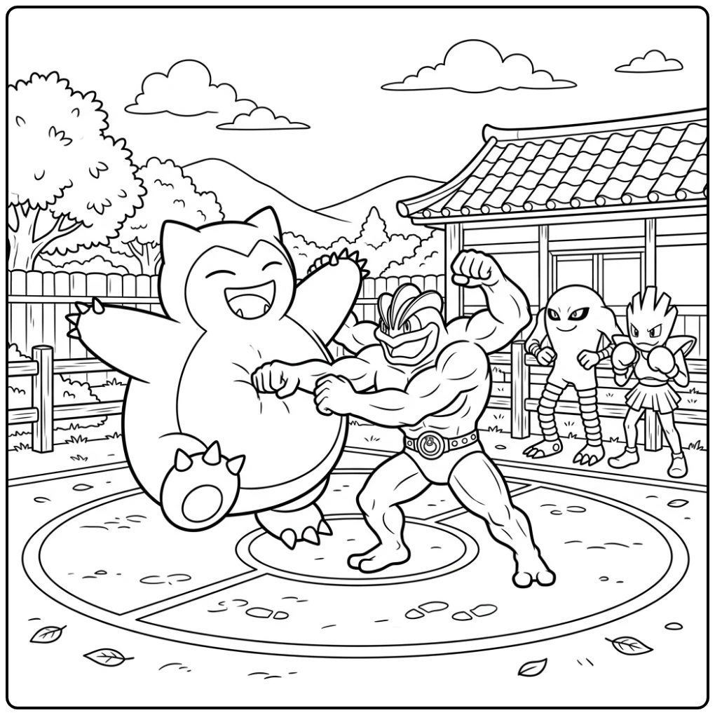 Snorlax Friendly Battle Against Machamp coloring page