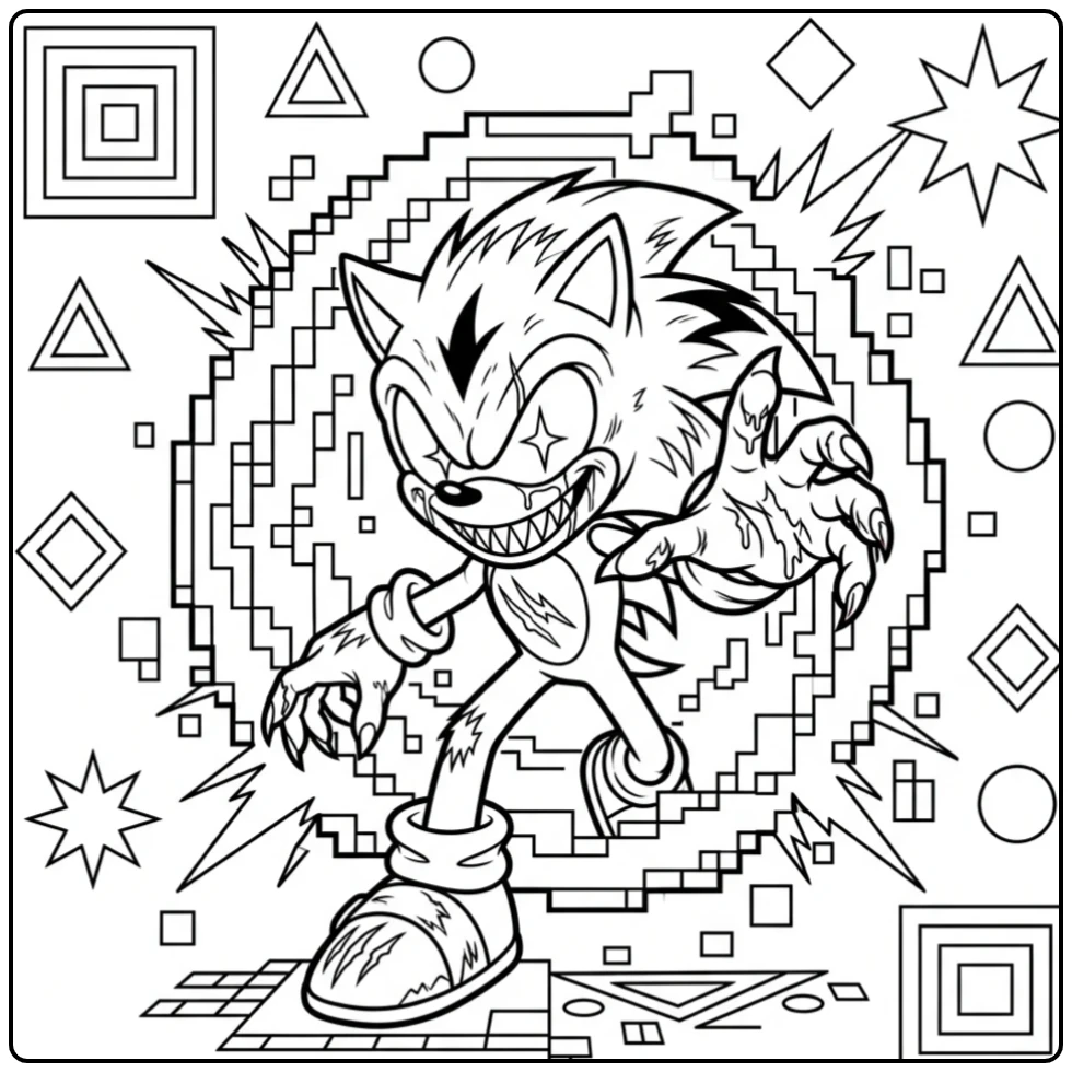 Sonic.EXE Appearing Threateningly from a Pixel Portal coloring page
