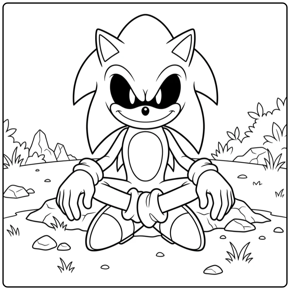 Sitting Sonic.EXE with Scary Expression coloring page