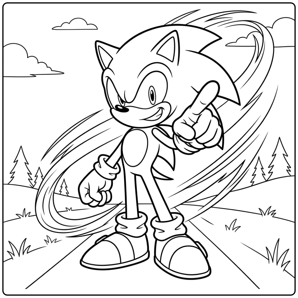 Heroic Sonic Pointing Down the Road coloring page