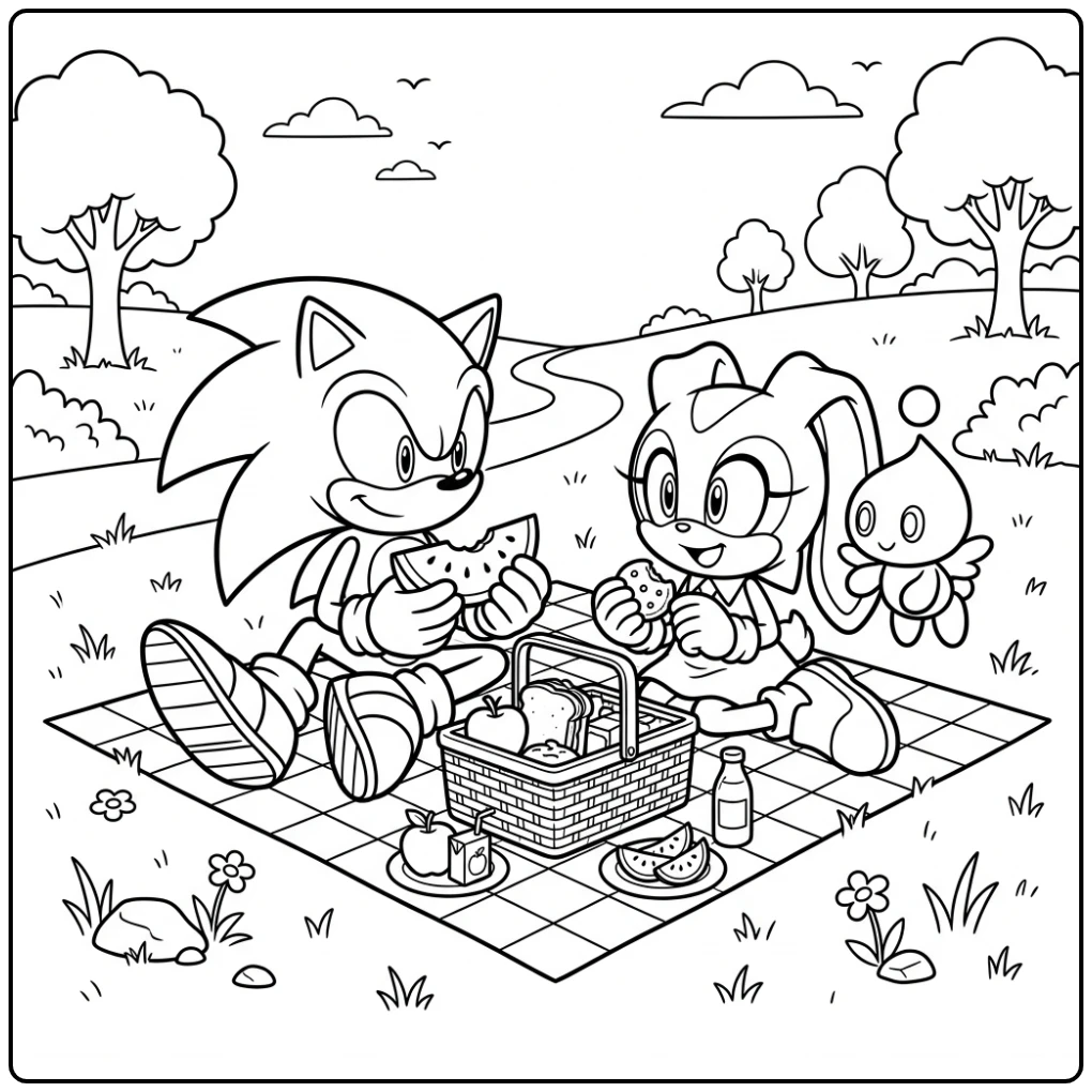 Picnic Fun with Sonic and Cream coloring page