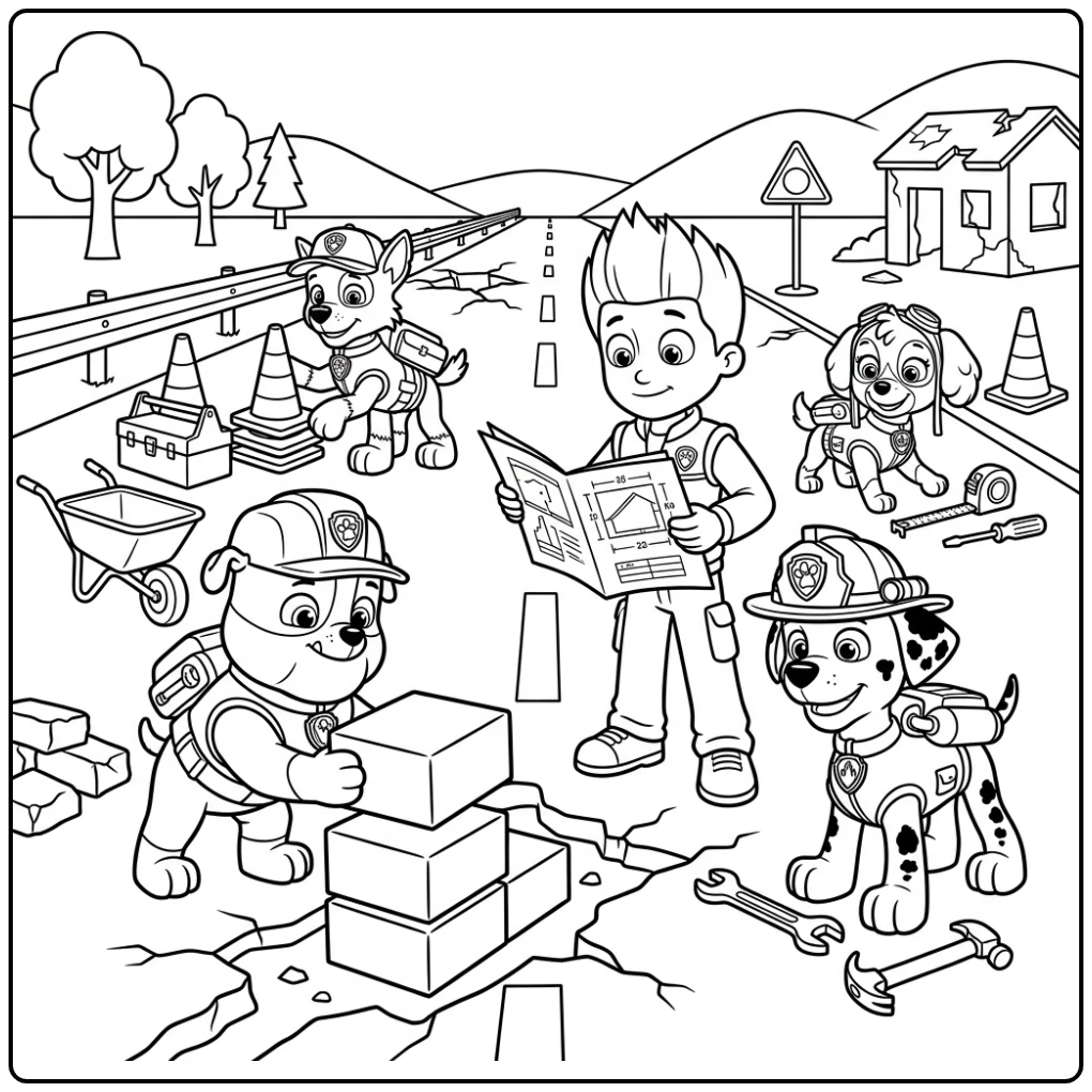 Exciting Construction Site Paw Patrol Rubble Work coloring page