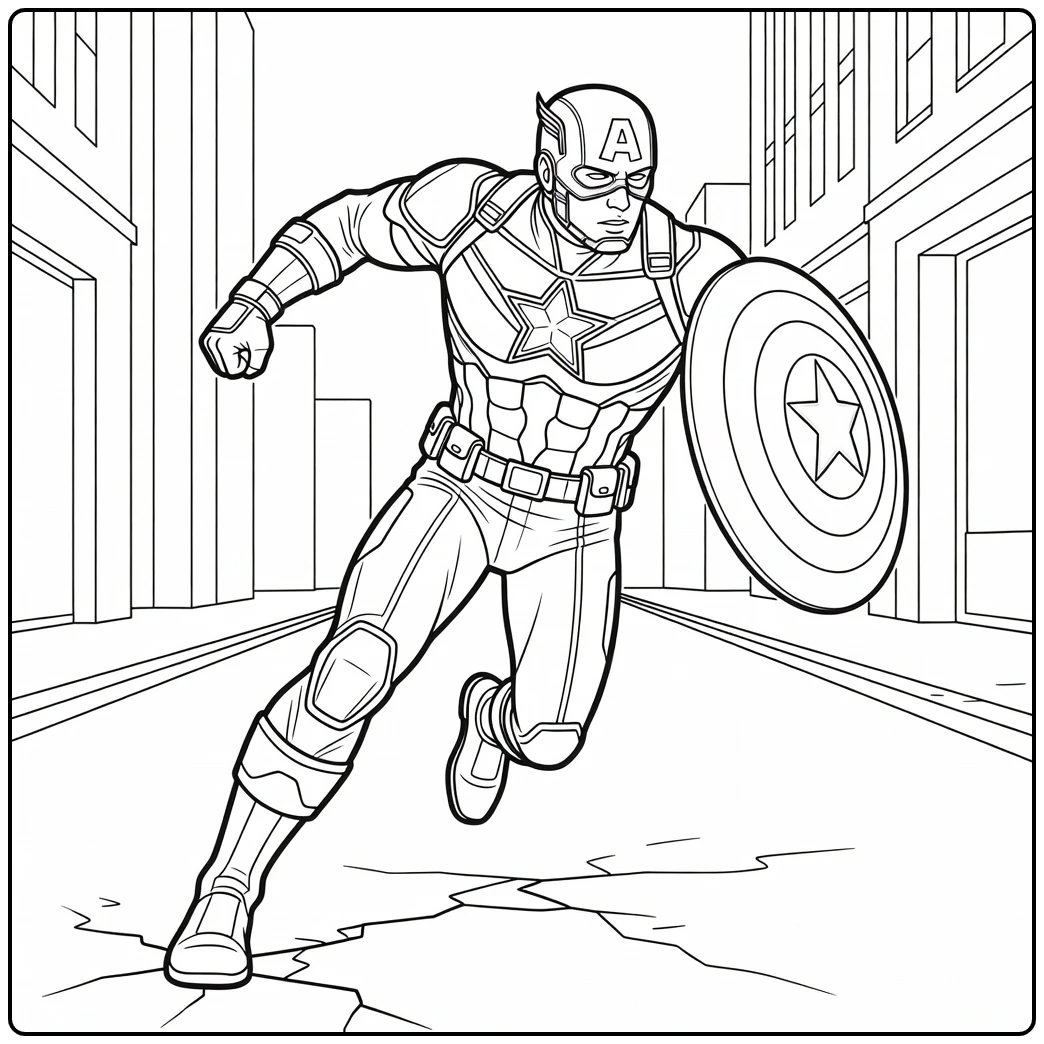 Exciting Captain America in Action on Street coloring page