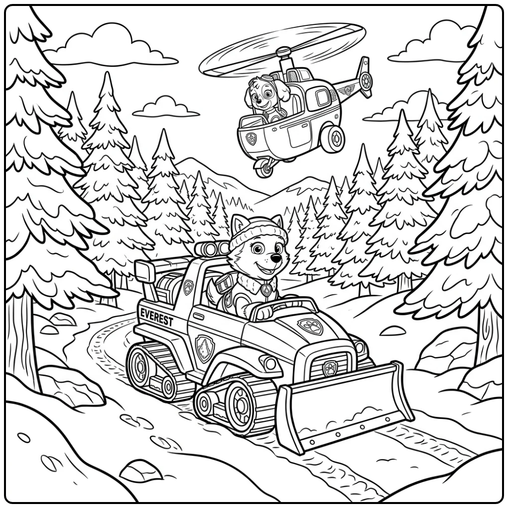 Exciting Everest Paw Patrol Rescue in the Forest coloring page
