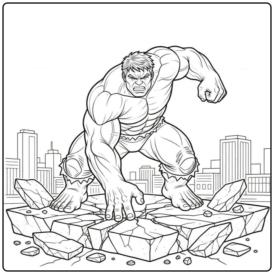 Exciting Hulk on a Broken Concrete Platform coloring page
