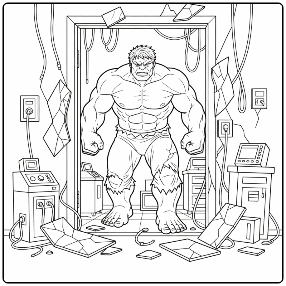 Exciting Hulk Destroyed Laboratory Door coloring page