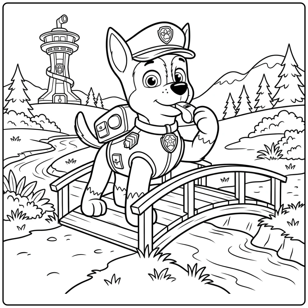Exciting Paw Patrol Chase's Adventure with the Bridge coloring page