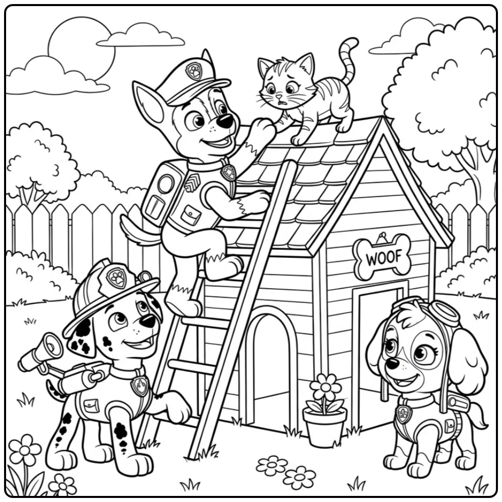 Exciting Paw Patrol Chase Rescue Action with Friends coloring page