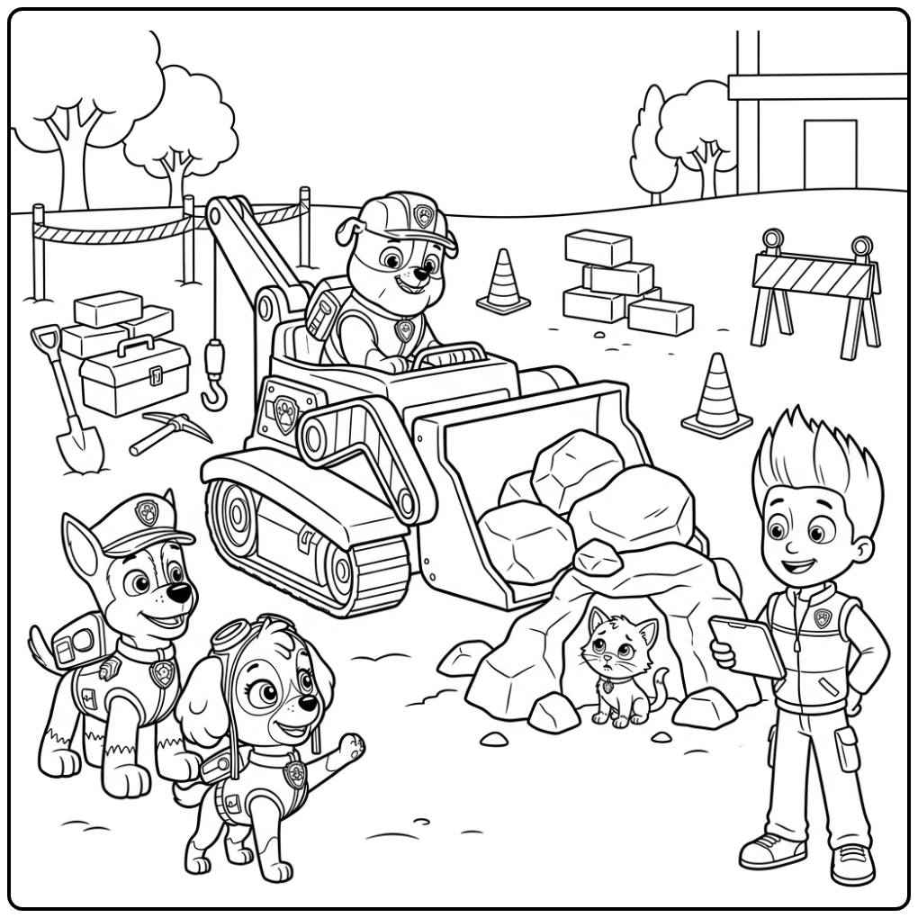 Exciting Paw Patrol Rubble Kitten Rescue coloring page