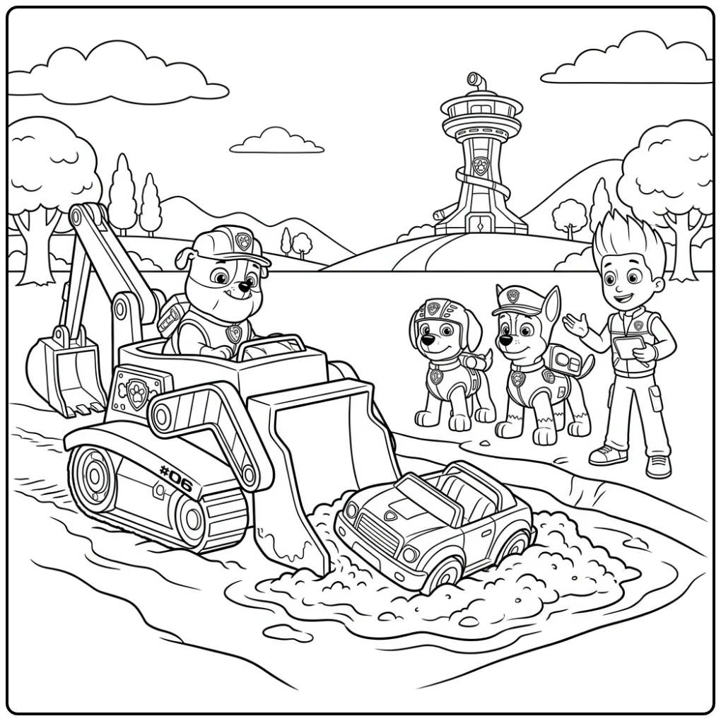 Exciting Paw Patrol Rubble's Rescue Action coloring page