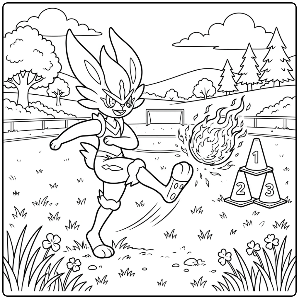 Exciting Pokemon Cinderace Training on the Field coloring page