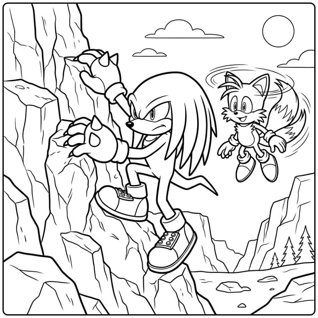 Exciting Knuckles Climbing a Cliff coloring page