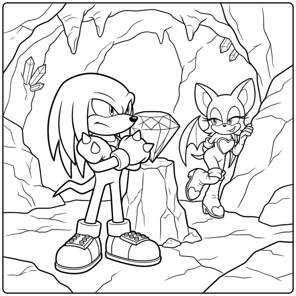 Exciting Knuckles and Rouge with the Emerald coloring page