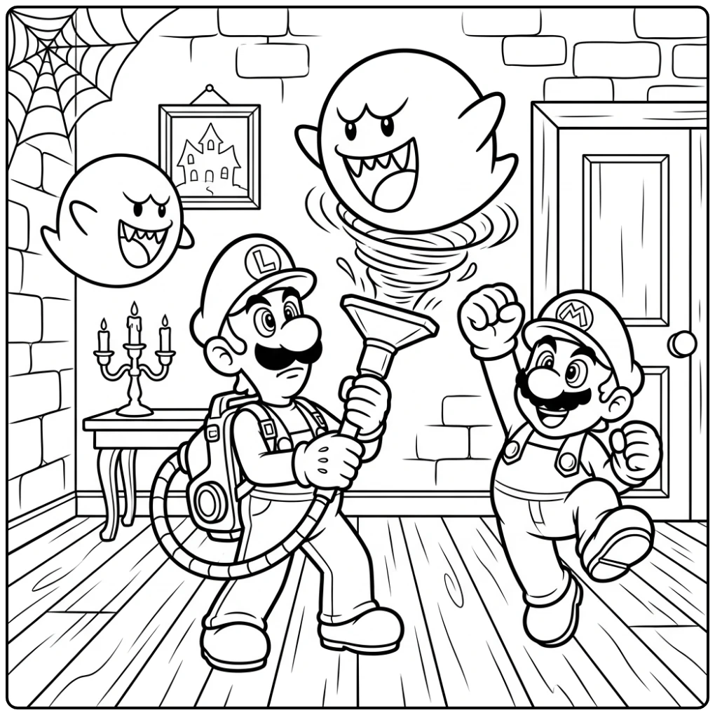 Exciting Luigi Ghost-catching Adventure coloring page