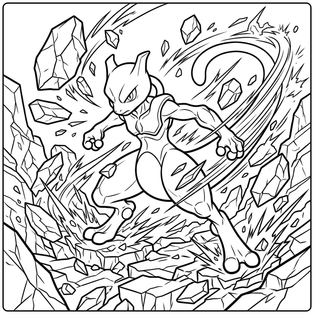 Exciting Mewtwo in a Fierce Fighting Stance coloring page