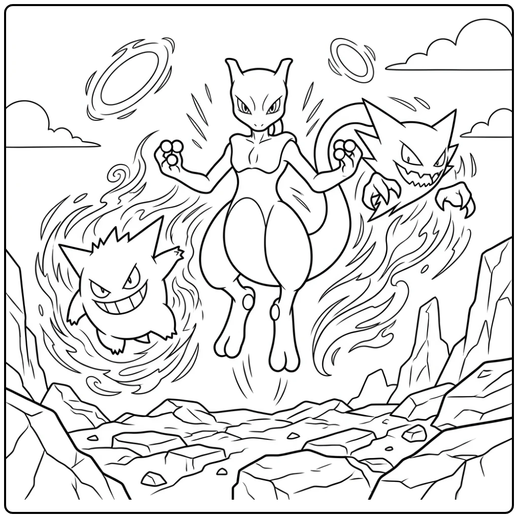 Exciting Mewtwo Ghost Pokemon coloring page