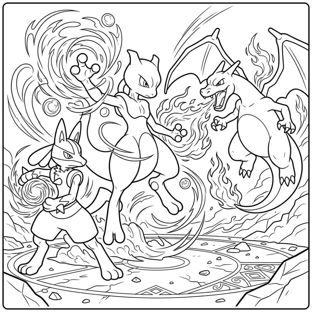 Exciting Mewtwo in an Epic Battle coloring page
