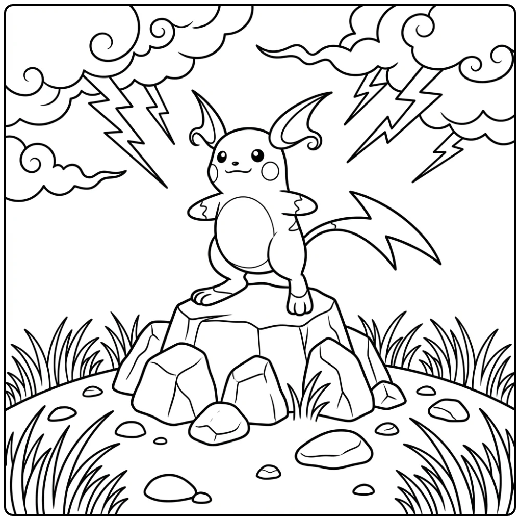 Exciting Raichu in a Stormy Setting coloring page