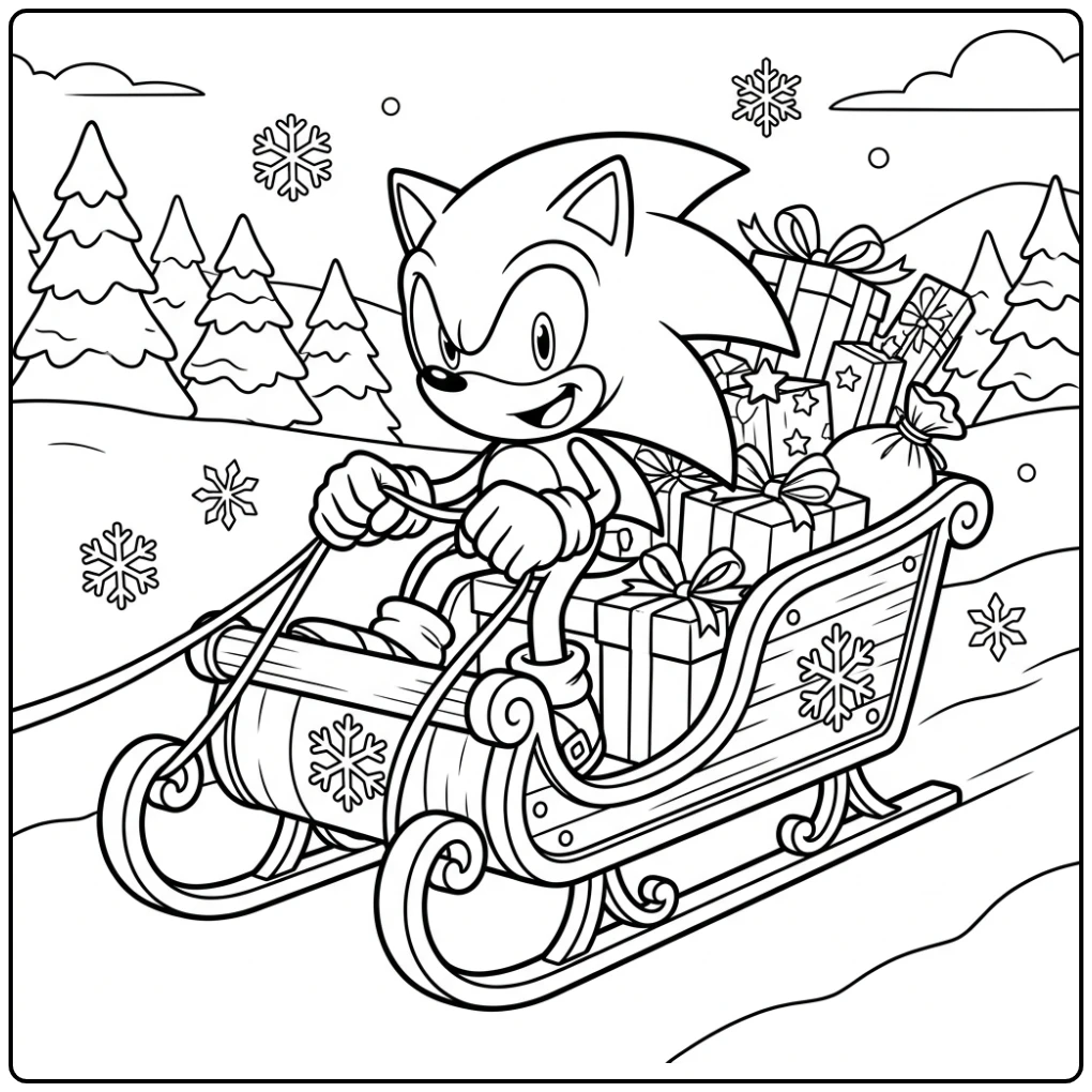 Exciting Ride Christmas Sonic and Gifts coloring page