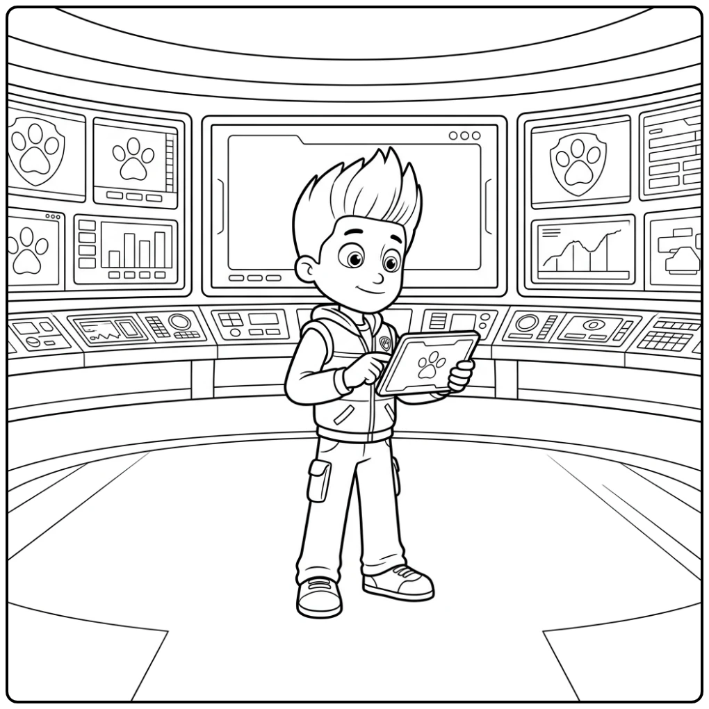 Exciting Ryder Paw Patrol Mission Briefing in Tower coloring page
