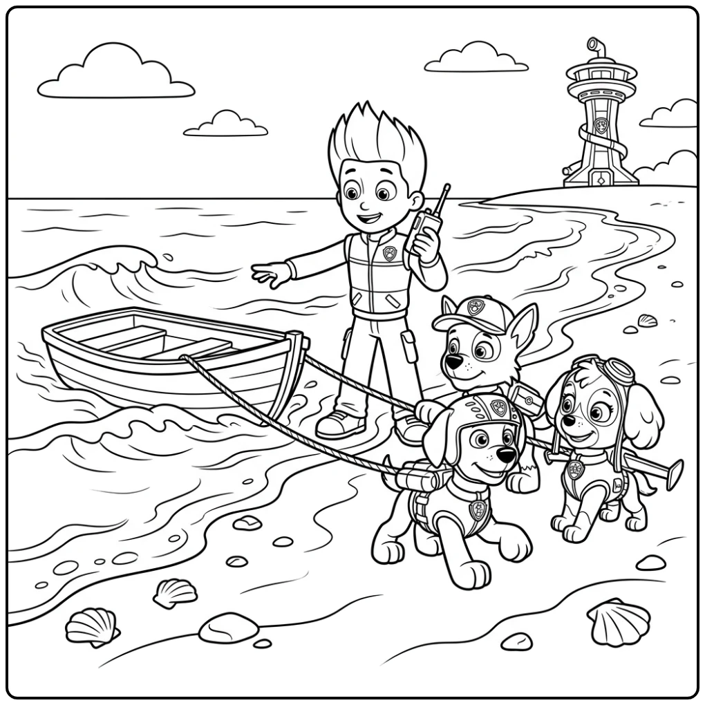 Exciting Ryder Paw Patrol Beach Rescue Team coloring page