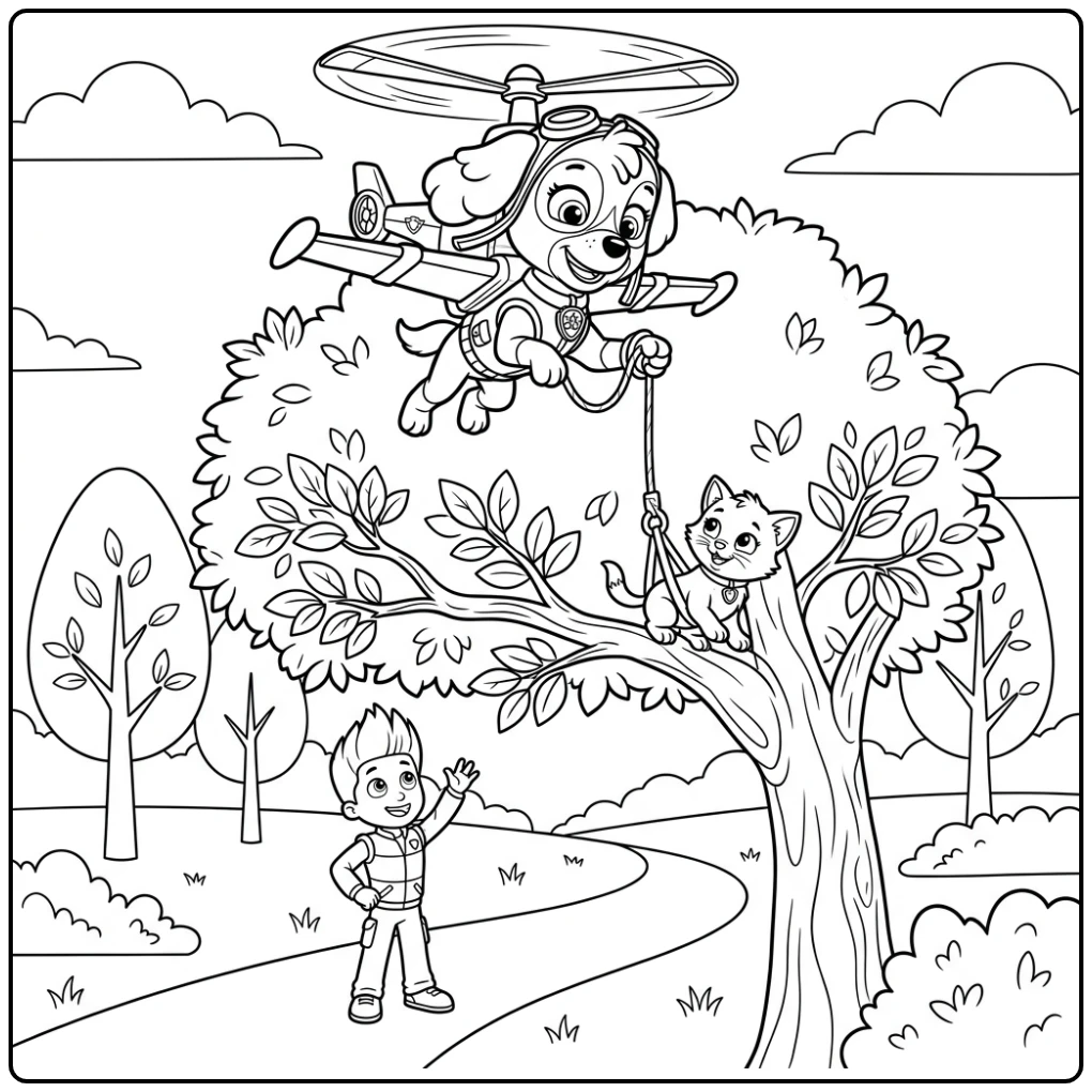 Exciting Paw Patrol Kitten Rescued Through Skye coloring page