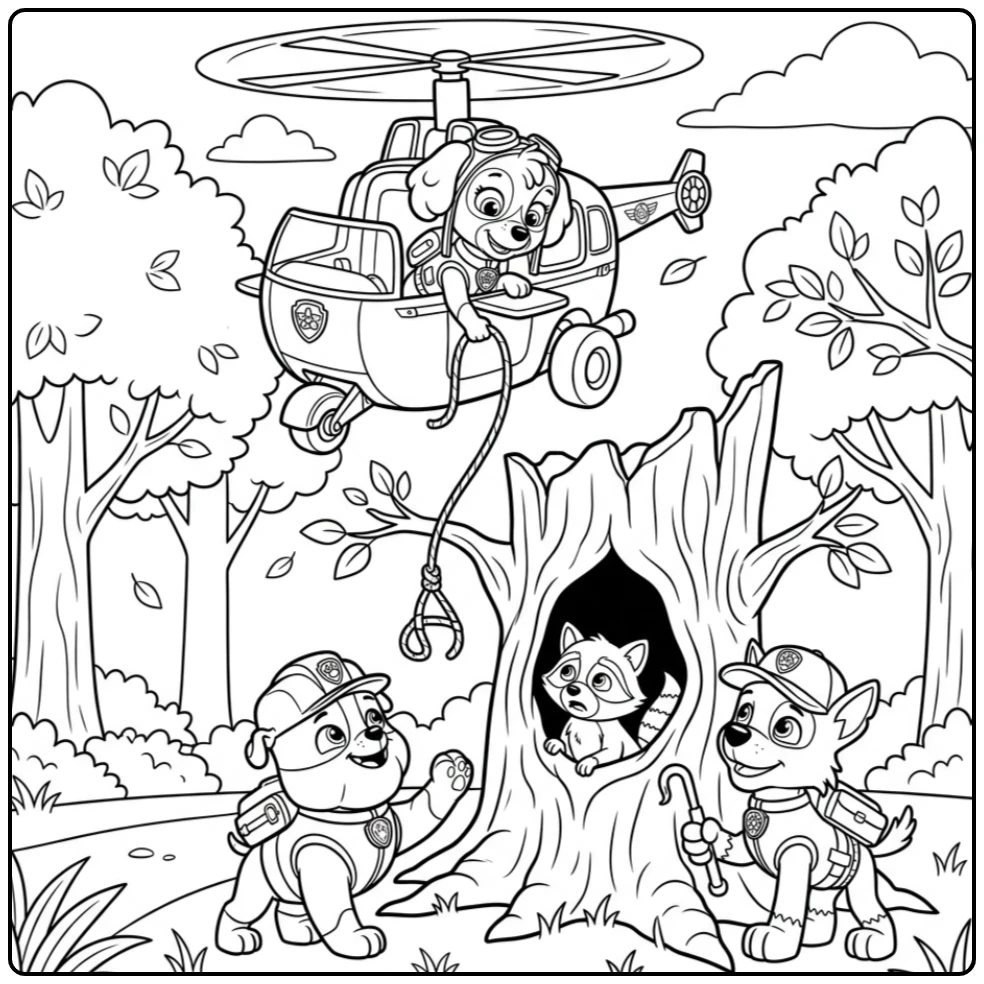 Exciting Skye Paw Patrol Rescue in the Forest coloring page