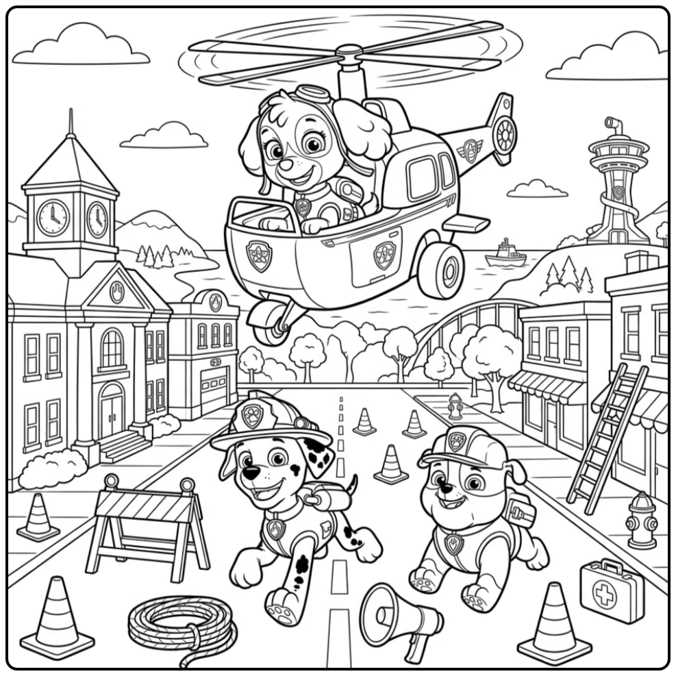 Exciting Skye Paw Patrol Rescue Action coloring page