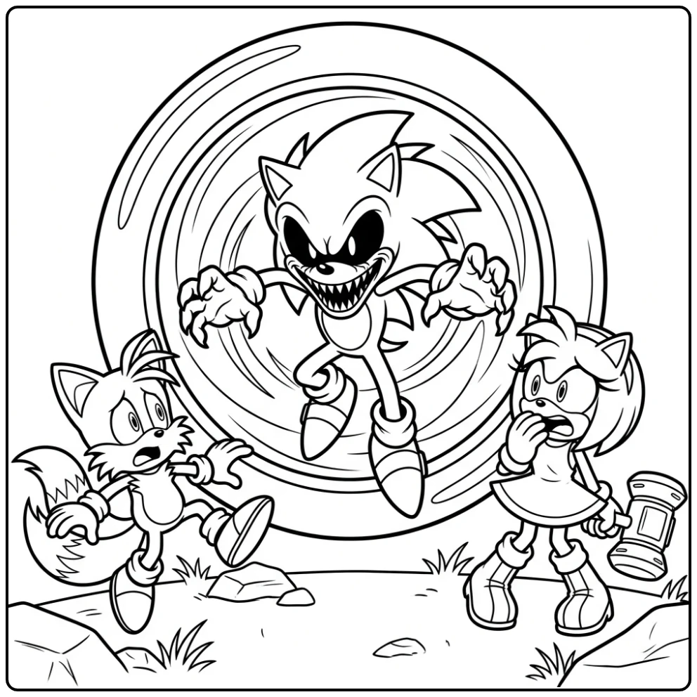 Sonic.EXE Appearing from a Ring Portal coloring page